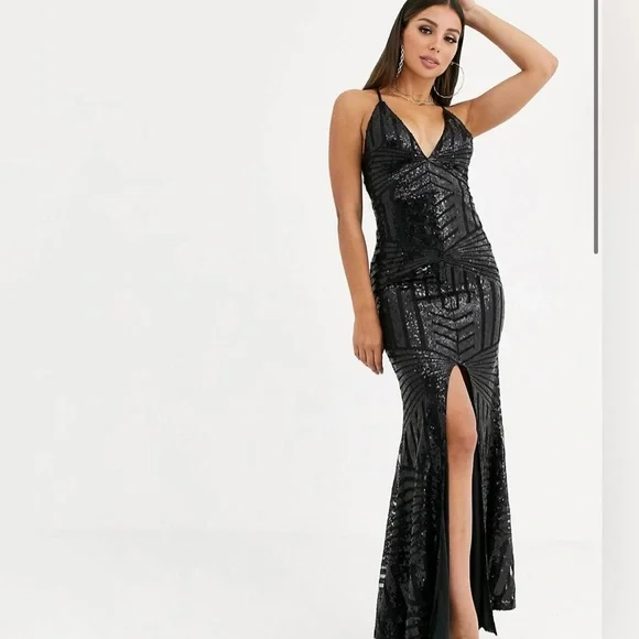 Club L London | Dresses | Club L London Black Sequin Maxi Dress | Poshmark